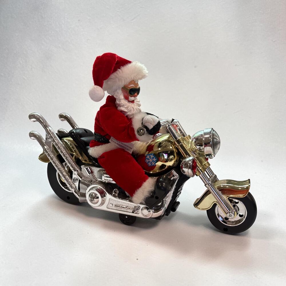 Animated Santa Claus Riding Motorcycle Sings "Bad to the Bone" Christmas Decor